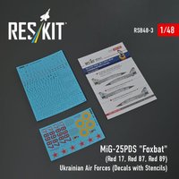 MiG-25PDS Foxbat (Red 17, Red 87, Red 89) Ukrainian Air Forces (Decals with Stencils) von ResKit Models