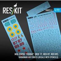 MiG-25PDS Foxbat (Red 17, Red 87, Red 89) Ukrainian Air Forces (Decals with Stencils) von ResKit Models