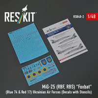 MiG-25RBF, RBS Foxbat (Blue 74 & Red 17) Ukrainian Air Forces (Decals with Stencils) von ResKit Models