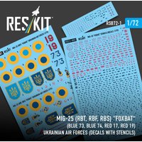 MiG-25RBT, RBF, RBS Foxbat (Blue 73, Blue 74, Red 17, Red 19) Ukrainian Air Forces (Decals with Stencils) von ResKit Models