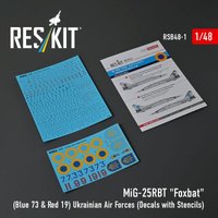 MiG-25RBT Foxbat (Blue 73 & Red 19) Ukrainian Air Forces (Decals with Stencils) von ResKit Models