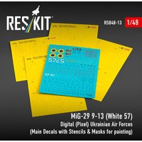 MiG-29 9-13 (White 57) Digital (Pixel) Ukrainian Air Forces (Main Decals with Stencils & Masks for painting 4 pcs) von ResKit Models