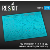 MiG-29 Fulcrum 9-12, 9-13, UB, Ukrainian Air Forces (Stencils Decals) von ResKit Models