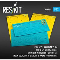MiG-29 Fulcrum 9-13 (White 57) Digital (Pixel) Ukrainian Air Forces for GWH kit (Main Decals with Stencils & Masks for painting) von ResKit Models