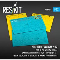 MiG-29UB Fulcrum 9-13 (White 90) Digital (Pixel) Ukrainian Air Forces for Trumpeter kit (Main Decals with Stencils & Masks for painting) von ResKit Models