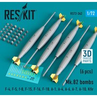 Mk.82 bombs (6 pcs) (F-4, F-5, F-8, F-15, F-16, F-18, A-1, A-4, A-6, A-7, A-10, Kfir) (3D Printed) von ResKit Models