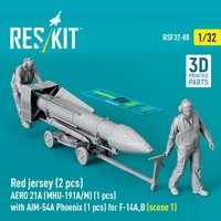 Red jersey (2 pcs) AERO 21A (MHU-191A/M) (1 pcs) with AIM-54A Phoenix (1 pcs) for F-14A,B (scene 1) (3D Printed) von ResKit Models