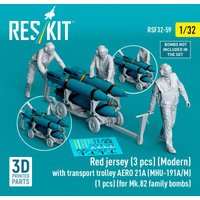 Red jersey (3 pcs) (Modern) with transport trolley AERO 21A (MHU-191A/M) (1 pcs) (for Mk.82 family bombs) (3D Printed) von ResKit Models