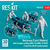 Red jersey (3 pcs) (Modern) with transport trolley AERO 21A (MHU-191A/M) (1 pcs) (for Mk.82 family bombs) (3D Printed) von ResKit Models
