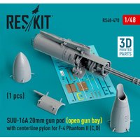 SUU-16A 20mm gun pod (open gun bay) with centerline pylon for F-4 Phantom II (C,D) (1 pcs) (3D Printed) von ResKit Models