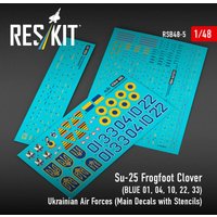 Su-25 Frogfoot Clover (BLUE 01, 04, 10, 22, 33) Ukrainian Air Forces (Main Decals with Stencils)(1/48) von ResKit Models