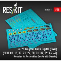 Su-25 Frogfoot DARK Digital (Pixel) (BLUE 09, 15, 17, 21, 29, 30, 31, 37, 39, 46, 49) Ukrainian Air Forces (Main Decals with Stencils)(1/48) von ResKit Models