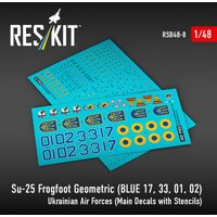 Su-25 Frogfoot Geometric (BLUE 17, 33, 01, 02) Ukrainian Air Forces (Main Decals with Stencils)(1/48) von ResKit Models