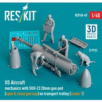 US Aircraft mechanics with SUU-23 20mm gun pod (open & close gun bay) on transport trolley (scene 1) (3 pcs) (3D Printed) von ResKit Models