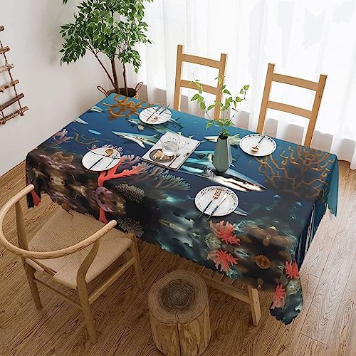 Rechteckige Tischdecke, Motiv: Haie unter dem Meer, waschbar, bedruckt, Dekostoff, Tischdecke für Esstisch, Buffet, Partys, Bauernhaus, Küche, 137 x 183 cm Rechteckige Tischdecke, Motiv: Haie unter dem Meer, waschbar, bedruckt, Dekostoff, Tischdecke für Esstisch, Buffet, Partys, Bauernhaus, Küche, 137 x 183 cm von ResKiu