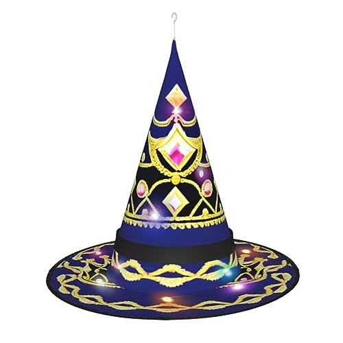 ResKiu Fantasie-Tiara, stilvoll, bedruckt, Halloween-Hexenhut mit LED-Lichtern, perfektes Kostümzubehör und Party-Dekoration von ResKiu