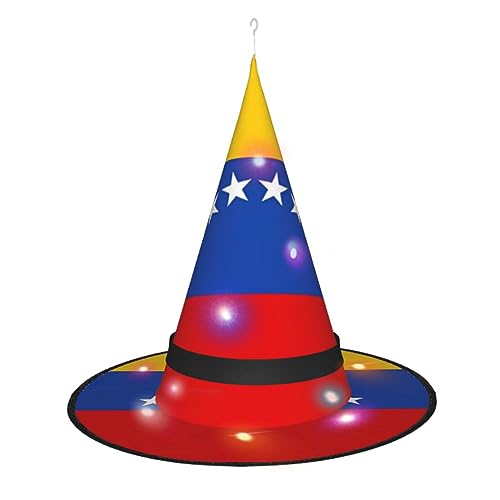 ResKiu Flagge von Venezuela, stilvoll, bedruckt, Halloween-Hexenhut mit LED-Lichtern, perfektes Kostümzubehör und Party-Dekoration von ResKiu