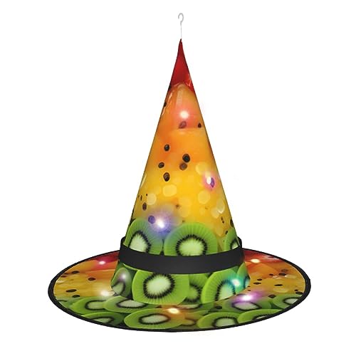 ResKiu Frisches Obst, stylischer bedruckter Halloween-Hexenhut mit LED-Lichtern – perfektes Kostümzubehör und Party-Dekoration von ResKiu