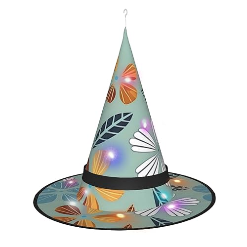 ResKiu Heller Blumenhut für Damen, mit LED-Lichtern, stylisch bedruckt, Halloween-Hexenhut mit LED-Lichtern – perfektes Kostümzubehör und Party-Dekoration von ResKiu