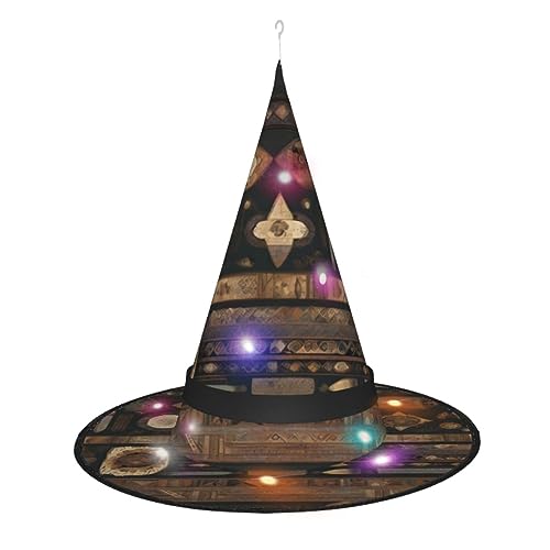 ResKiu Hexenhut im Bohemian-Stil, stilvoll, bedruckt, Halloween-Hexenhut mit LED-Lichtern, perfektes Kostümzubehör und Party-Dekoration von ResKiu