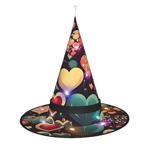 ResKiu Hexenhut mit Herz-Crush-Blume, stilvoll, bedruckt, Halloween-Hexenhut mit LED-Lichtern, perfektes Kostüm-Accessoire und Party-Dekoration von ResKiu