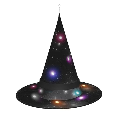 ResKiu Hexenhut mit LED-Leuchten, Motiv: Galaxie, Schwarz / Weiß, bedruckt, Halloween-Stil, perfektes Kostümzubehör und Party-Dekoration von ResKiu