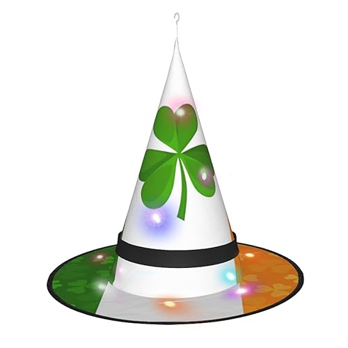 ResKiu Irische Flagge, stilvoller, bedruckter Halloween-Hexenhut mit LED-Lichtern – perfektes Kostümzubehör und Party-Dekoration von ResKiu