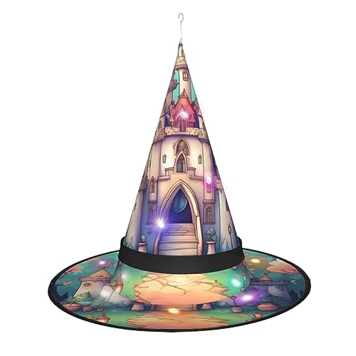ResKiu Klassischer Hexenhut mit LED-Lichtern für Damen, stilvoll, bedruckt, perfektes Kostümzubehör und Party-Dekoration von ResKiu