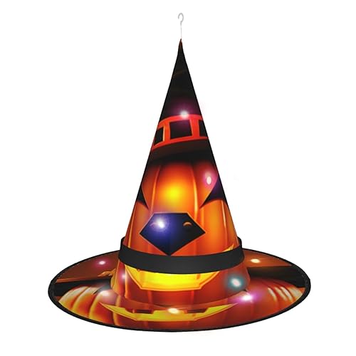 ResKiu Kürbis mit Zaubererhut, stilvoll bedruckt, Halloween-Hexenhut mit LED-Lichtern, perfektes Kostümzubehör und Party-Dekoration von ResKiu