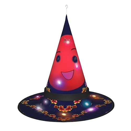 ResKiu Lächelnde rote Orangen, stylisch bedruckter Halloween-Hexenhut mit LED-Lichtern – perfektes Kostümzubehör und Party-Dekoration von ResKiu