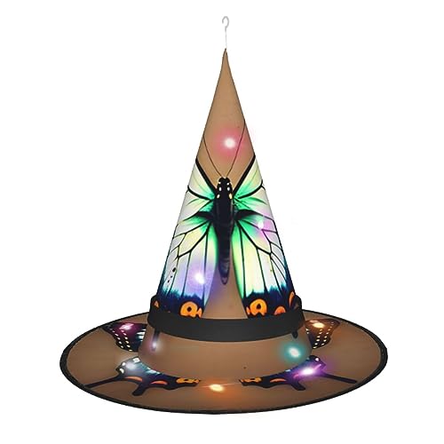 ResKiu Niedlicher kleiner Schmetterling, stilvoll, bedruckt, Halloween-Hexenhut mit LED-Lichtern, perfektes Kostüm-Accessoire und Party-Dekoration von ResKiu