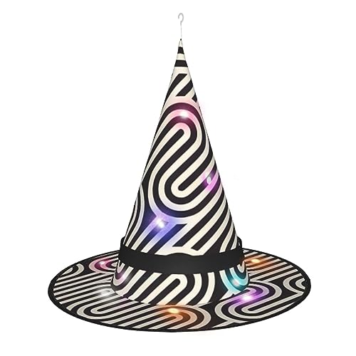 ResKiu Schwarzer Hexenhut mit gebogener Textur, stilvoll, bedruckt, Halloween-Hexenhut mit LED-Lichtern, perfektes Kostümzubehör und Party-Dekoration von ResKiu
