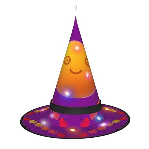 ResKiu Smiley-Hexenhut mit LED-Lichtern für Damen, stilvoll, bedruckt, ideales Kostümzubehör und Party-Dekoration, Orange von ResKiu
