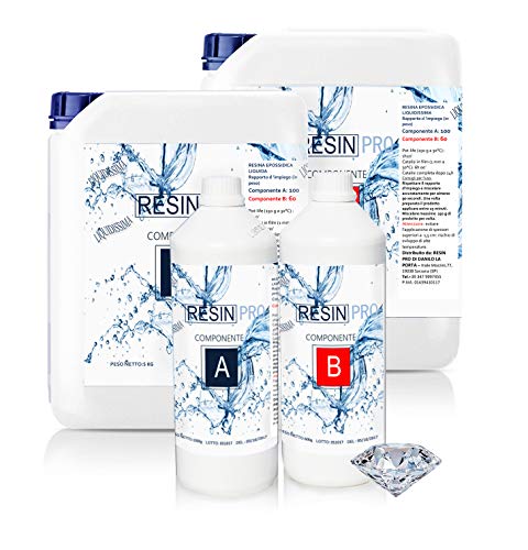 Resin Pro Liquidissima Durchsichtiges Epoxidharz A+B, Glasklar, Ideal für künstlerische Kreationen, Schmuck, Dekorationen, Objekte - Kg 0.8 Resin Pro Liquidissima Durchsichtiges Epoxidharz A+B, Glasklar, Ideal für künstlerische Kreationen, Schmuck, Dekorationen, Objekte - Kg 0.8 von Resin Pro