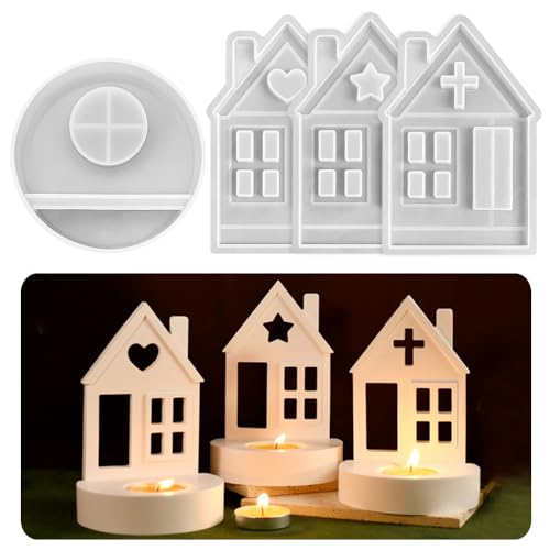 RESINWORLD Silikonform für Teelichthaus, Herz/Kreuz/Weihnachtshaus-Kerzenhalter von ResinWorld