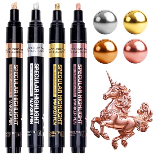 Resiners Spiegel Chrom Metallic Marker, 4 Farben Flüssigchrom Farbstift, reflektierender Glanz, 2-5mm größere Anwendungsfläche, Epoxidharz Werkzeuge und Zubehör für Metallmodelle Resiners Spiegel Chrom Metallic Marker, 4 Farben Flüssigchrom Farbstift, reflektierender Glanz, 2-5mm größere Anwendungsfläche, Epoxidharz Werkzeuge und Zubehör für Metallmodelle von Resiners