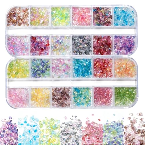 Resiners Zerkleinertes Glas für Kunstharz-Bastelarbeiten, 24 Farben, schillerndes Glas, Glitzer, zerbrochene Glasstücke zum Basteln, Kristallsplitter, Harzfüller für Nagelkunst, DIY, Handyhüllen Resiners Zerkleinertes Glas für Kunstharz-Bastelarbeiten, 24 Farben, schillerndes Glas, Glitzer, zerbrochene Glasstücke zum Basteln, Kristallsplitter, Harzfüller für Nagelkunst, DIY, Handyhüllen von Resiners