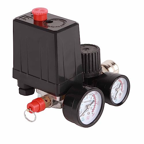 Luftkompressor Druckschalter Steuerventil mit Manometer für Luftkompressor G 1/4" 220V 15A 4 Anschlüsse Einphasig Hochleistungs Druckschalter Steuerventil 90-120 PSI von Respicefinem
