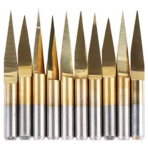 Resefinem 10pcs 3 175 mm beschichtete Wolfram -Stahlstich -Gravur CNC -Bit -Schnitzwerkzeug ideal zum Schneiden von Hartholzdichtebrett Doppelfarbboard Acryl und Kunststoffplatte (3.175 * 15°*0.1) von Respicefinem