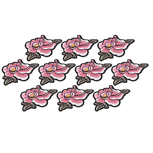 Resefinem 10pcs Stickstoffaufkleber mit Pfingstrosenmuster für DIY -Rucksack -Kleidungszubehör in rosa Farbe ideal für verschiedene Handwerks- und Kleidungsdekorationen von Respicefinem