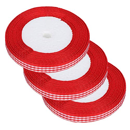 Resefinem 3PCs Checked Ribbon 25yards pro Rolle ideal für DIY Bowknot -Handwerk Weihnachten Hochzeitstorte Verband mit 1 cm Breite und Polyestermaterial von Respicefinem