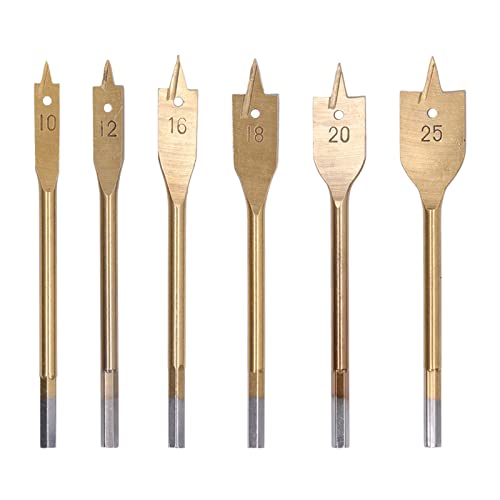 Resefinem 6PCS Spatenbohrmaschine Bit Set hoch Kohlenstoffstahl 3 Schneider Sechskant Shank ideal für Holzbearbeitung wie Schrankstuhlstuhl -Tischbohrungen (Gold) von Respicefinem