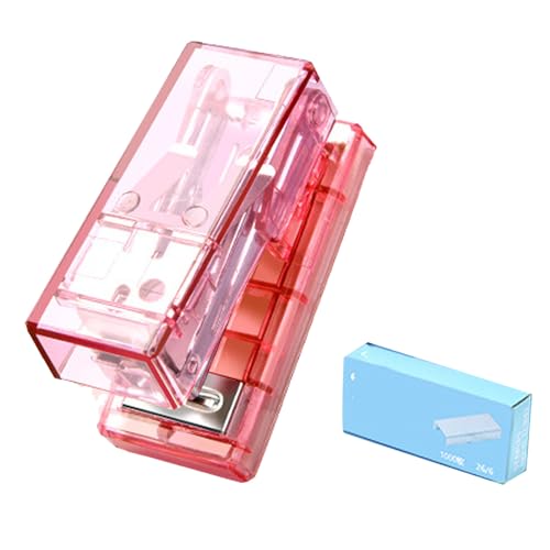 Resefinem Mini Stapler niedliche tragbare halbbetriebliche Stahlkonstruktion Sparen Sie Bemühungen Büro Desktop Stapler ideal für die Schule und den Bürogebrauch Weiß (Pink) von Respicefinem