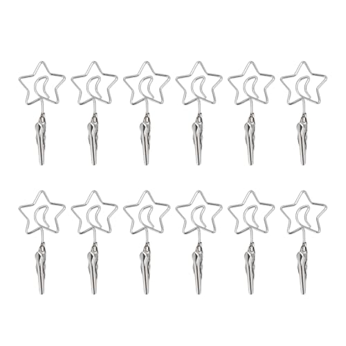 RespiceFinem 12 Pack 2,8 Zoll Doppelköpfe Metall Memo -Clips Legierung Stahlfoto Notizkarte Halter für hängende Display -Home Office Hochzeit Party Dekor Dekor (Stern- und Mondform) von Respicefinem
