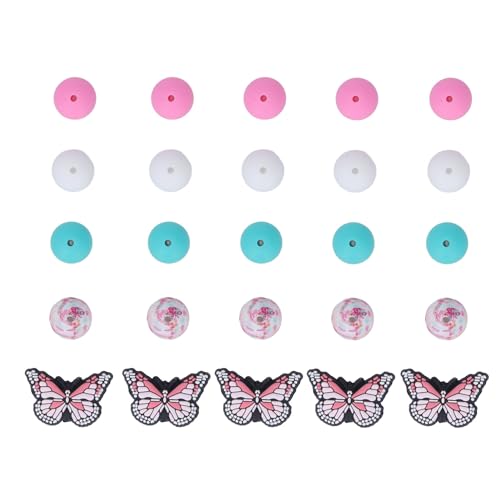 RespiceFinem 20pcs runde Silikonperlen 5pcs Schmetterlingsbilde -Form -Perlen DIY Craft Kit für Schmuck Making Halskette Armband Schlüsselbund für Crafters Kinder Erwachsene RespiceFinem 20pcs runde Silikonperlen 5pcs Schmetterlingsbilde -Form -Perlen DIY Craft Kit für Schmuck Making Halskette Armband Schlüsselbund für Crafters Kinder Erwachsene von Respicefinem