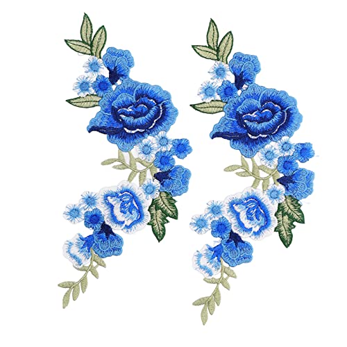 RespiceFinem 2pcs Blume Patch Blau Rose Muster Dekorative Polyester Seiden DIY Herstellen Nähstickstätte ideal für T -Shirts Taschen Röcke Jacken Kleidermäntel Stoffe Schürzen von Respicefinem