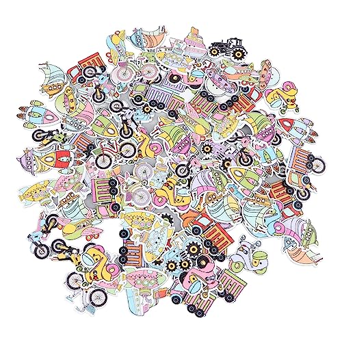 Respicefinem 100 Stück Bastelknöpfe, stabiles Holz, Cartoon-Fahrzeug-Stil, verschiedene Farben, helle Holzknöpfe zum Nähen, DIY-Dekoration, 10 Fahrzeug-Stile (10 Fahrzeugstile 100pcs) von Respicefinem
