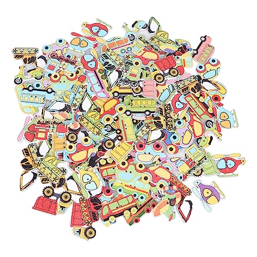 Respicefinem 100 Stück Bastelknöpfe, stabiles Holz, Cartoon-Fahrzeug-Stil, verschiedene Farben, helle Holzknöpfe zum Nähen, DIY-Dekoration, 10 Fahrzeug-Stile (Classic Car Styles 100pcs) von Respicefinem