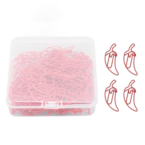 Respicefinem 100 Stück süße, dekorative Büroklammern in Form einer roten Paprika mit transparenter Aufbewahrungsbox, langlebiges Eisenmetall, für Büro, Schule, Basteln, Lesezeichen von Respicefinem