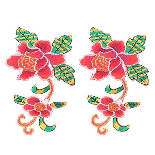Respicefinem 2 Stück Baumwollflicken zum Nähen, Handnähen, dekorativer DIY-Flicken mit besticktem Blumenmuster, für Scrapbooking, Osterdekoration, Schulkleidung, Shows, (Red) von Respicefinem